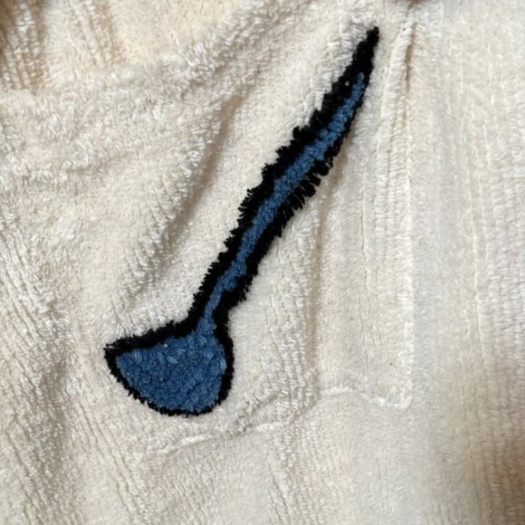 Stan Herman Cream Chenille Robe — Blue Pocket Scoop & Blue Coffee Back - VINTAGE - Picture 3 of 8